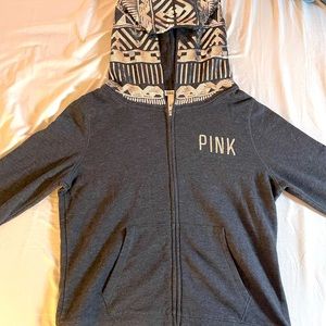 Grey bedazzled Victoria Secrets Women Hoodie. Size Medium.